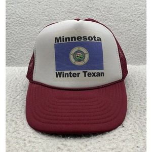 VTG‎ Nissun Minnesota Winter Texan Trucker Hat Snapback Red White Foam Rope Dad